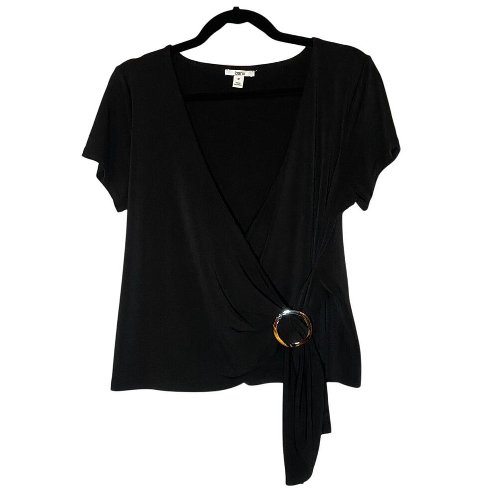 Black Wrap Blouse - Silver Detail - Women's Size Medium